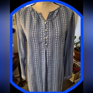 Talbots Blue/White Embroidered Popover Floral Tunic/Top